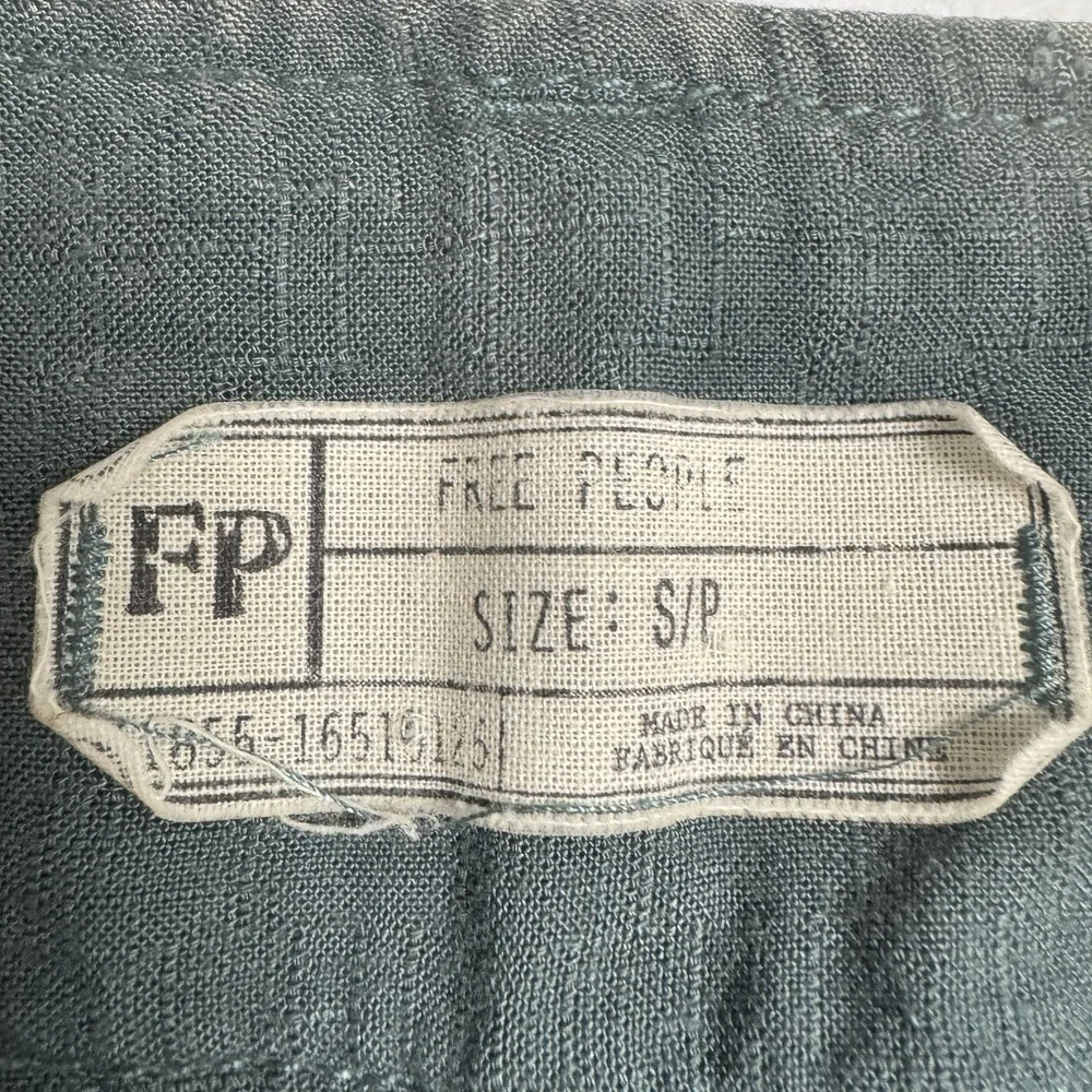 Free People Small Cargo Utility Jogger Pants Cropped Linen Blend Green‎ Blue